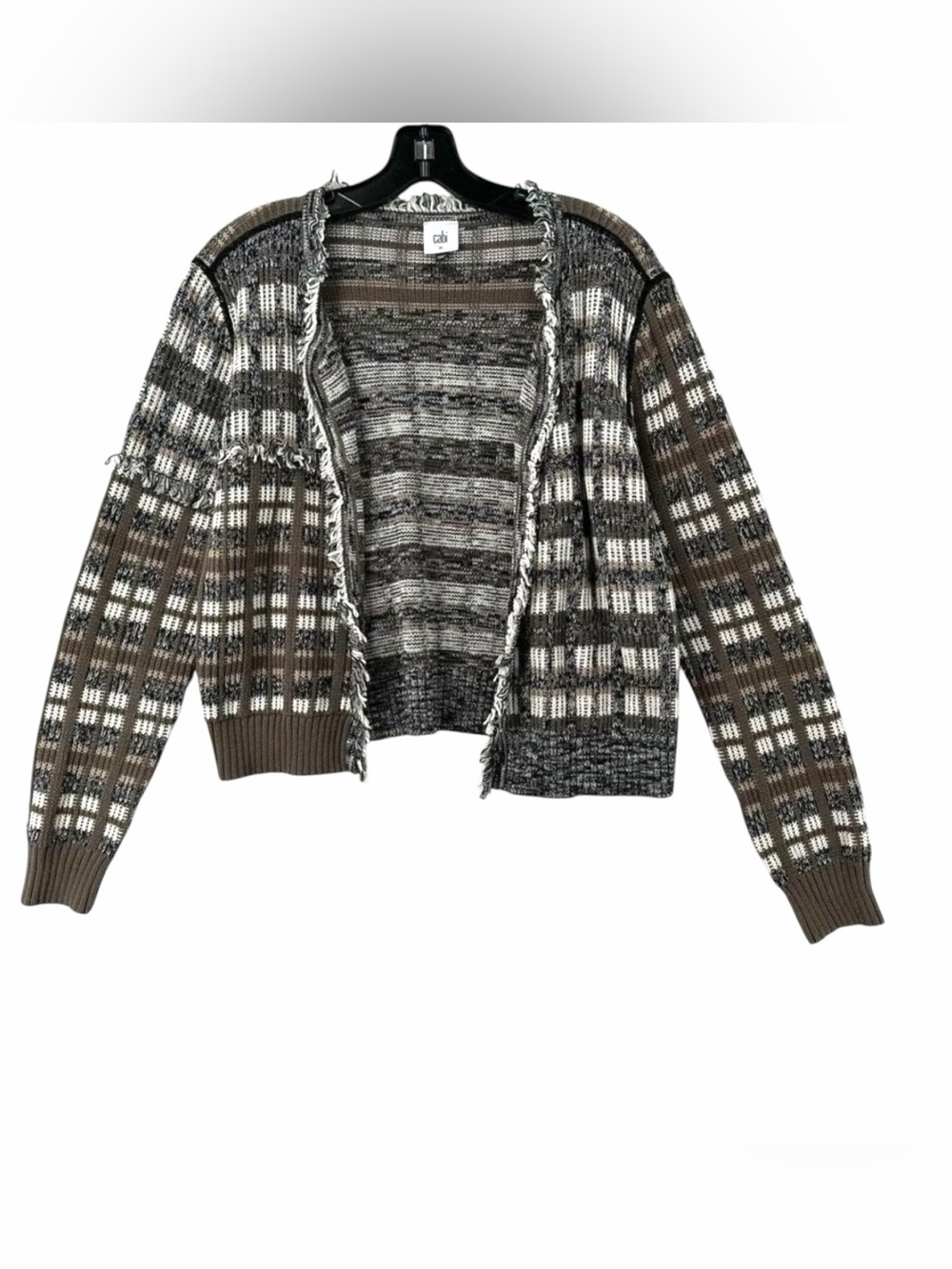 Cabi Brown Knit Brown Fringe Cardigan Size Large